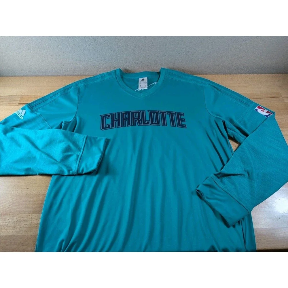 Charlotte Hornets Adidas Long Sleeve Shirt Mens Large Teal NBA Basketball